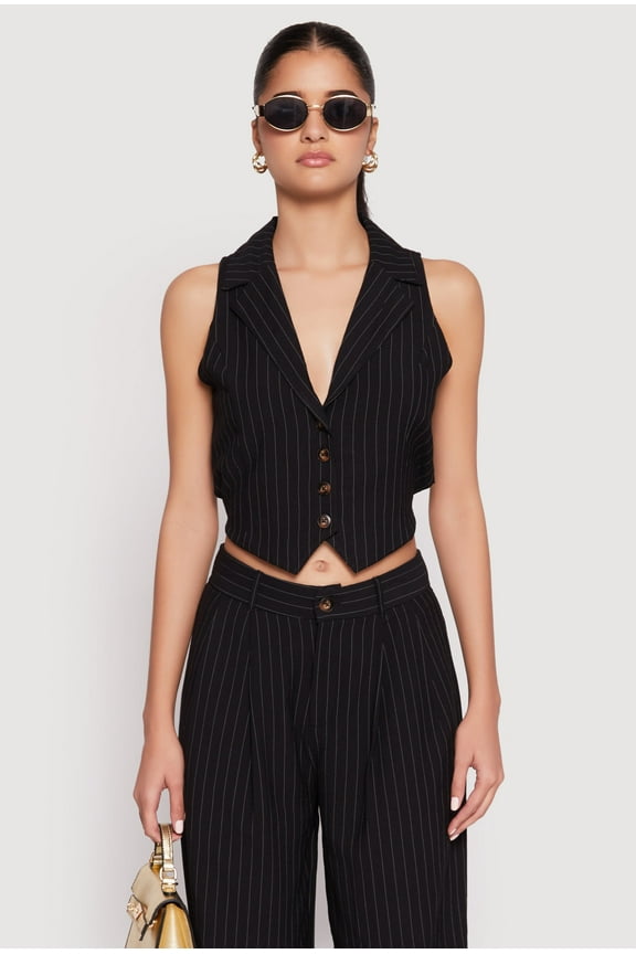 Womens Pinstripe Tie Back Blazer Vest