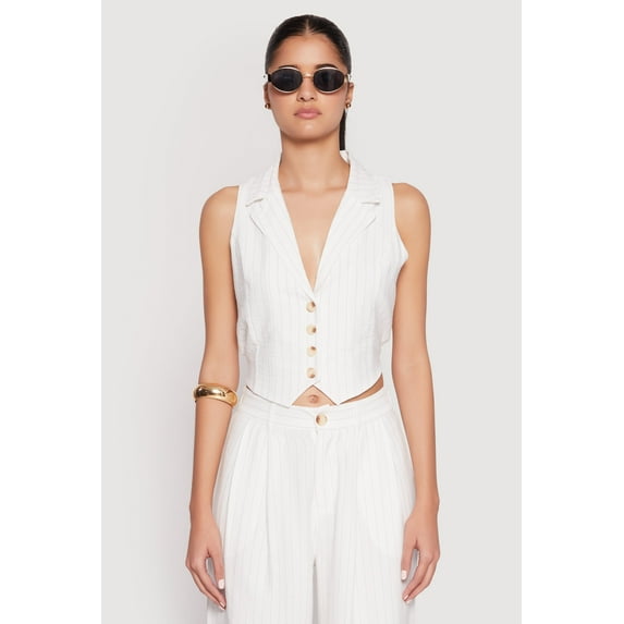 Womens Pinstripe Tie Back Blazer Vest