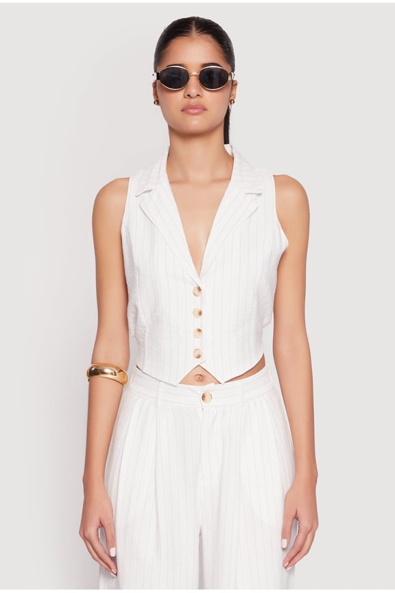 Womens Pinstripe Tie Back Blazer Vest