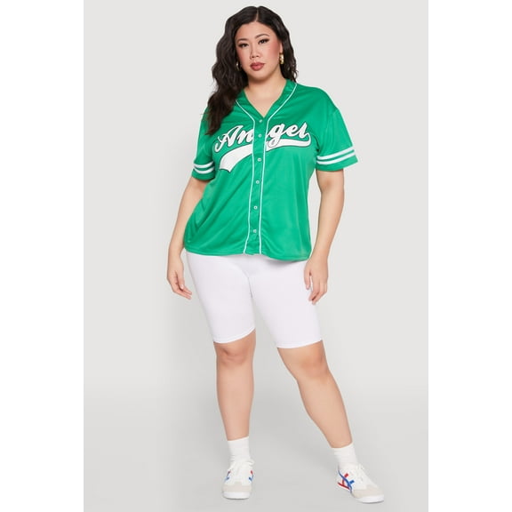 Womens Plus Size Angel Graphic Baseball Tee