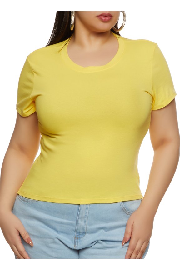 Womens Plus Size Basic Crew Neck T Shirt