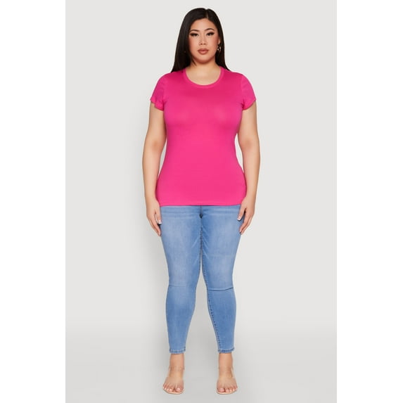 Womens Plus Size Basic Crew Neck Tee
