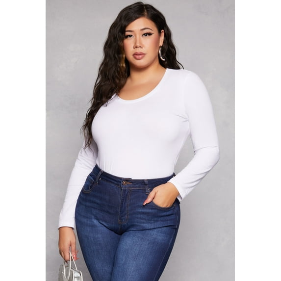 Womens Plus Size Basic Scoop Neck Long Sleeve T Shirt