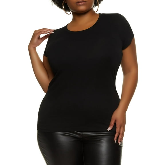 Womens Plus Size Basic Short Sleeve Crew Neck Tee