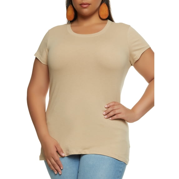 Rainbow Female Adult Plus Size Basic Short Sleeve Crew Neck Tee Ambiance, Short Sleeves, Crew Neck, T-Shirt, Solid
