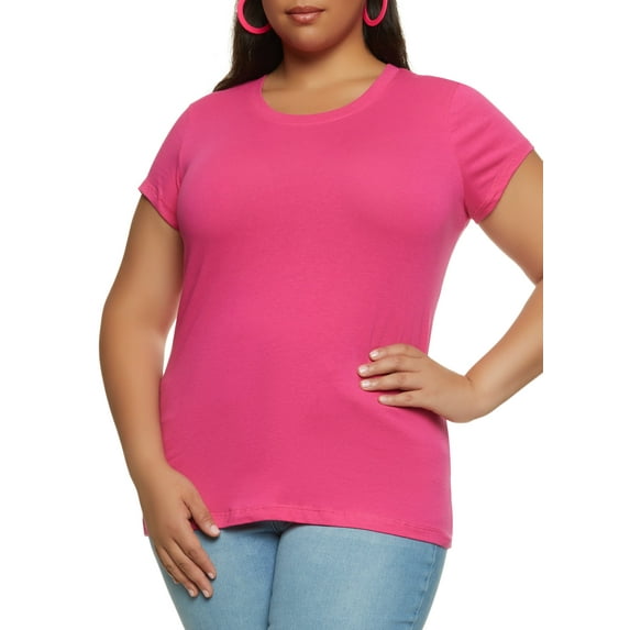 Womens Plus Size Basic Short Sleeve Crew Neck Tee