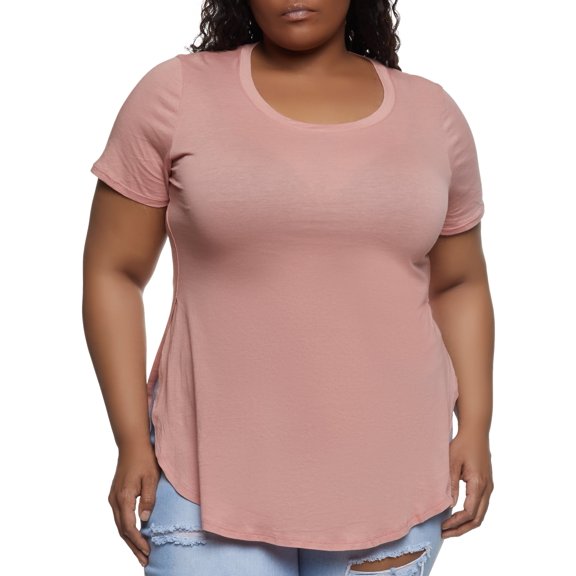 Womens Plus Size Basic Split Hem Tee