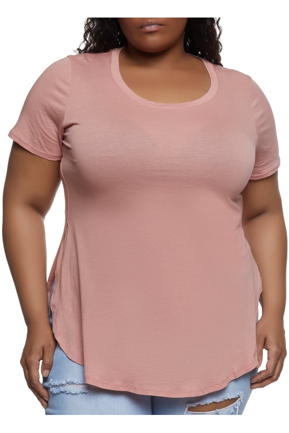 Womens Plus Size Basic Split Hem Tee
