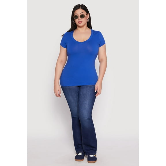 Womens Plus Size Basic V Neck T Shirt
