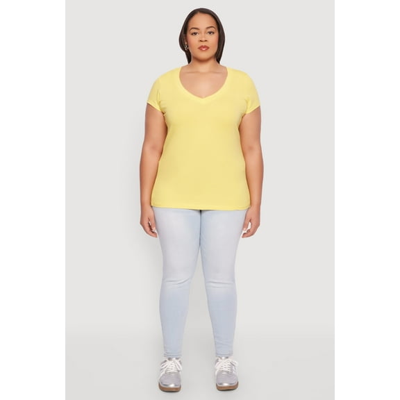 Womens Plus Size Basic V Neck T Shirt
