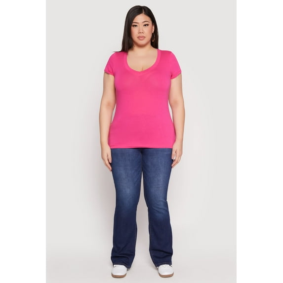 Womens Plus Size Basic V Neck T Shirt