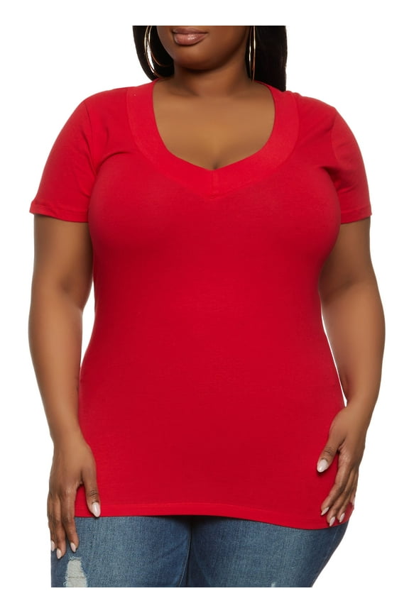 Womens Plus Size Basic V Neck Tee