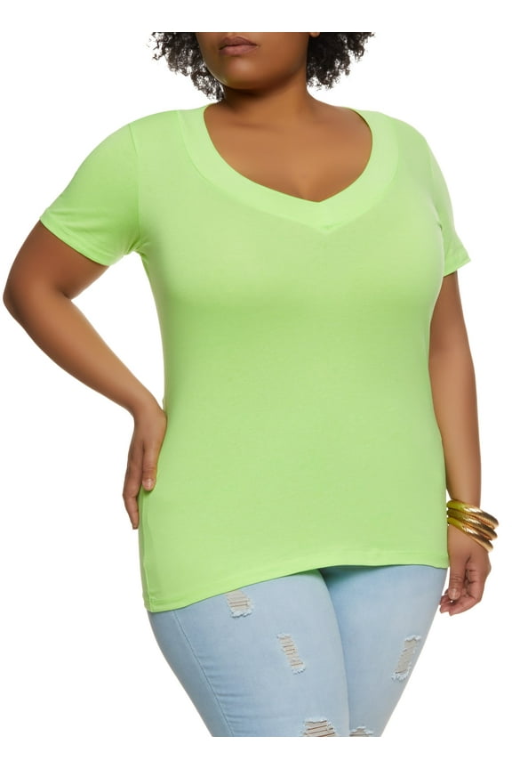Womens Plus Size Basic V Neck Tee