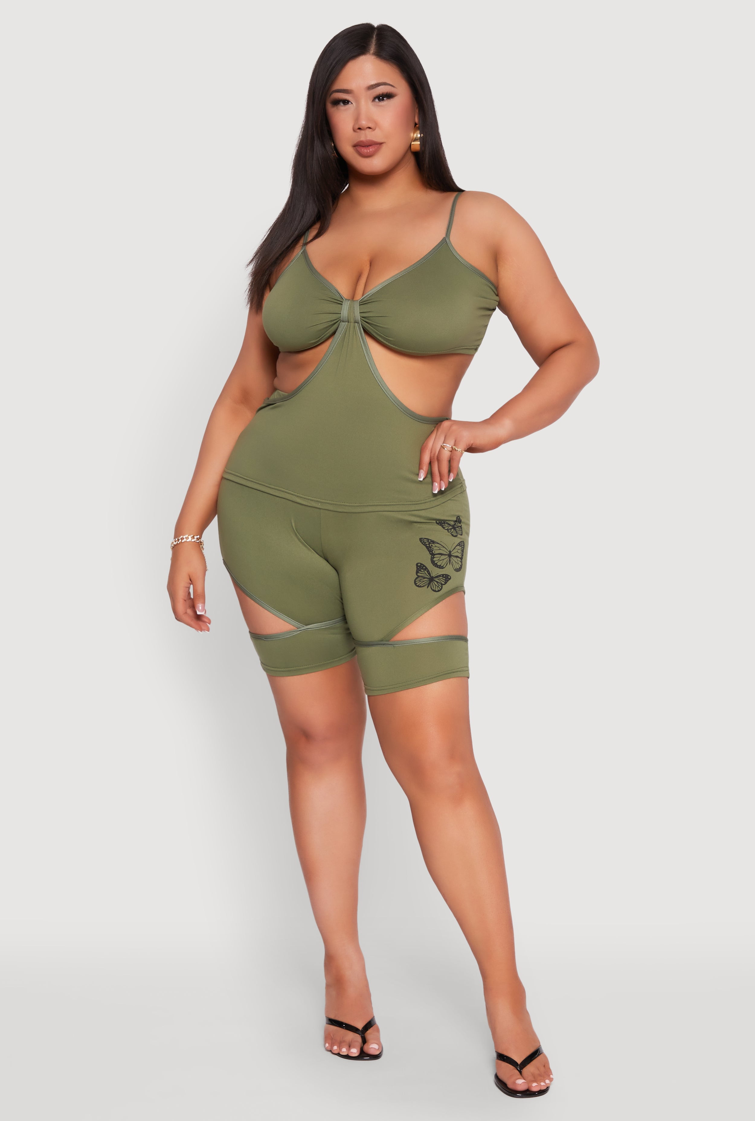 Womens Plus Size Butterfly Cut Out Biker Shorts