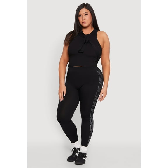 Womens Plus Size Chain Link Rhinestone Seamless Leggings