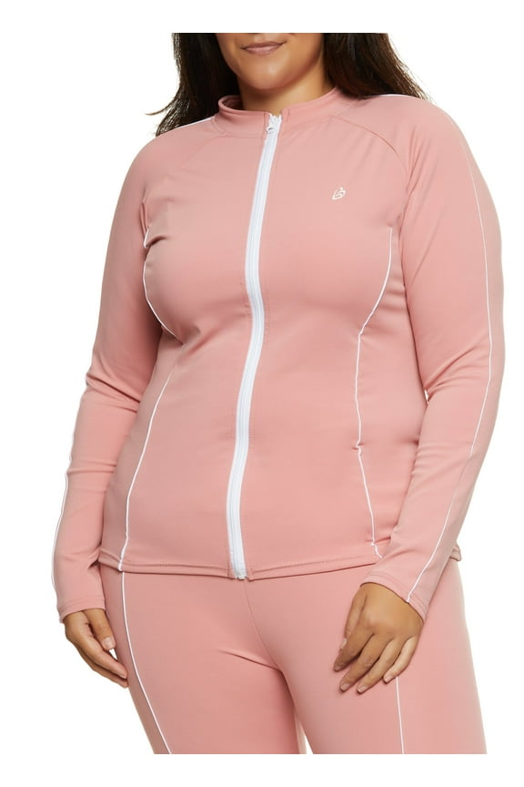 Womens Plus Size Contrast Piping Track Jacket