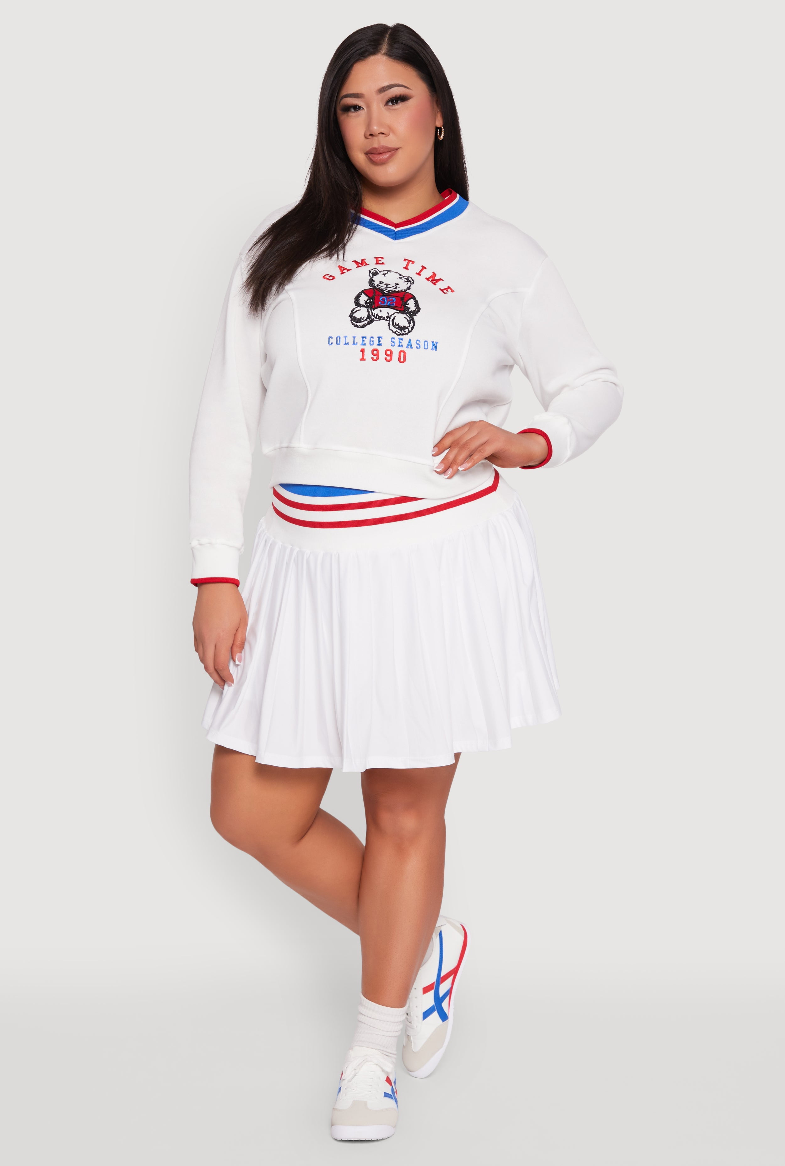 Womens Plus Size Contrast Trim Pleated Skort