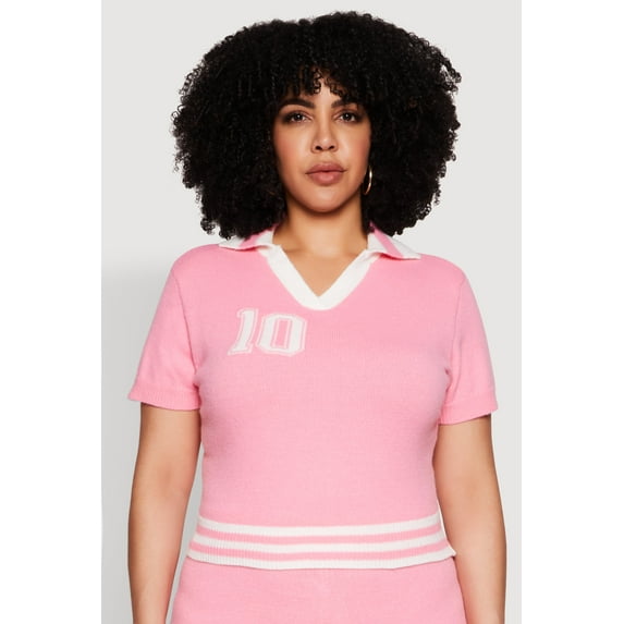 Womens Plus Size Daisy 10 Graphic Varsity Stripe Crop Top