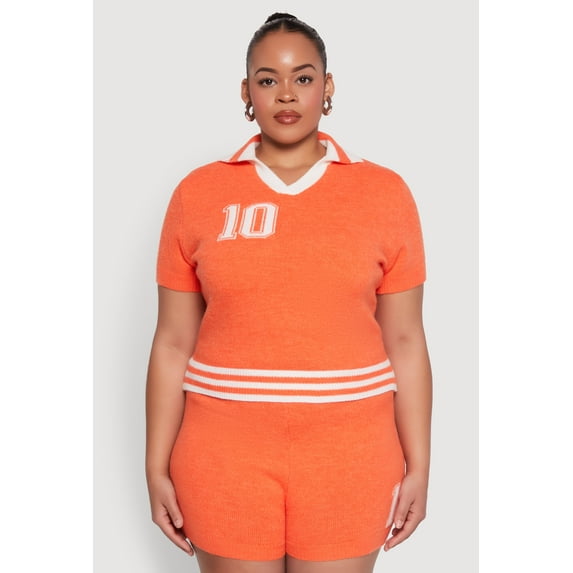 Womens Plus Size Daisy 10 Graphic Varsity Stripe Crop Top