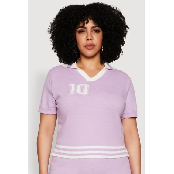 Womens Plus Size Daisy 10 Graphic Varsity Stripe Crop Top