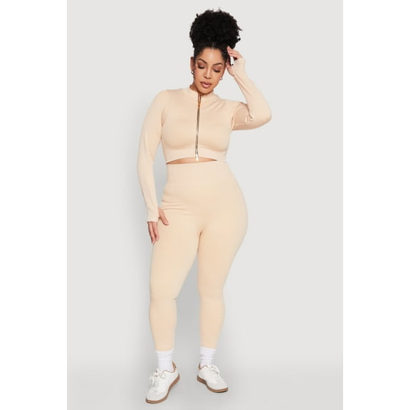 Womens Plus Size Daisy Compression Rib Acid Wash Leggings