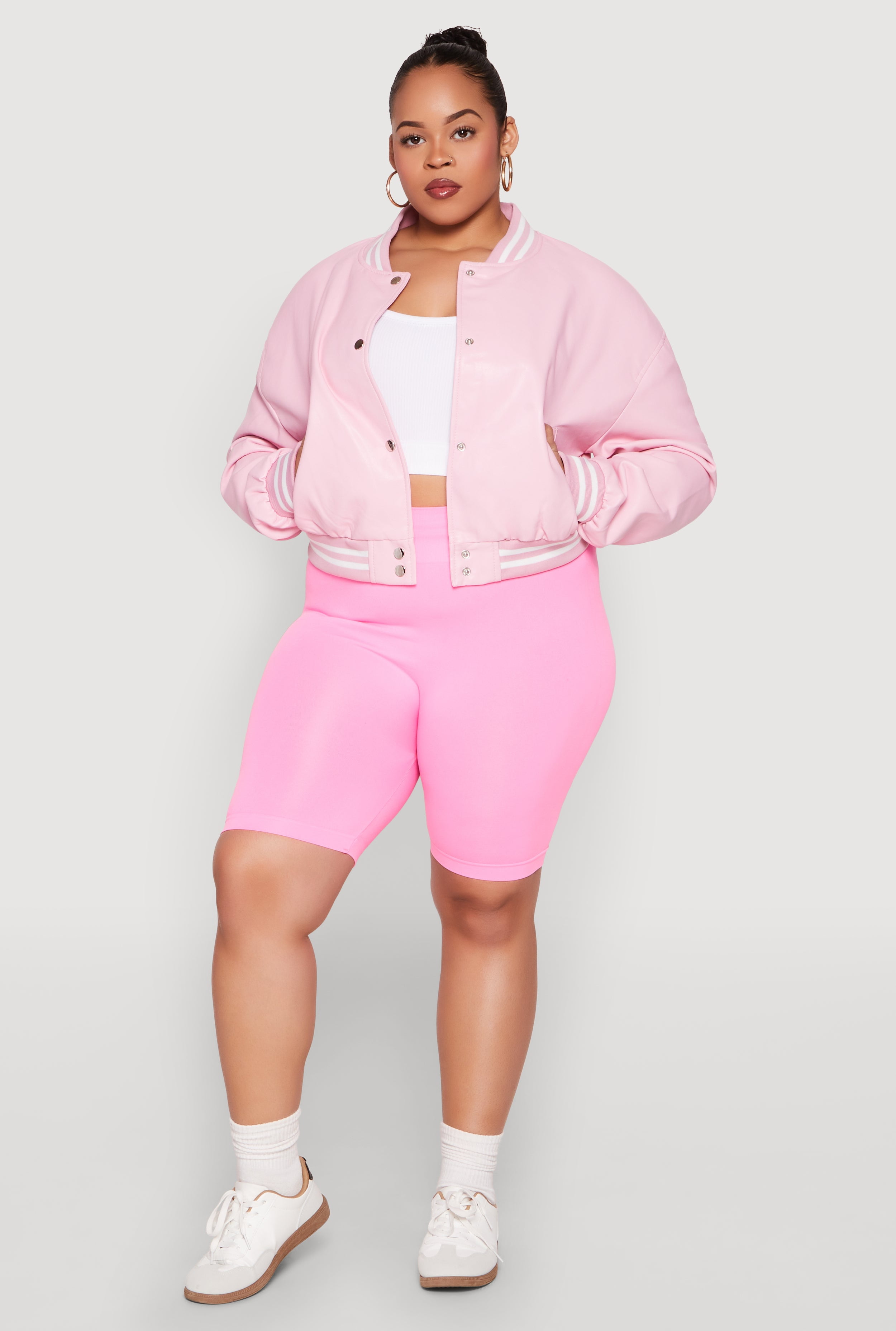 Womens Plus Size Daisy Faux Leather Varsity Jacket