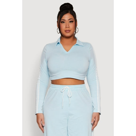 Womens Plus Size Daisy Mineral Wash Varsity Stripe Crop Top