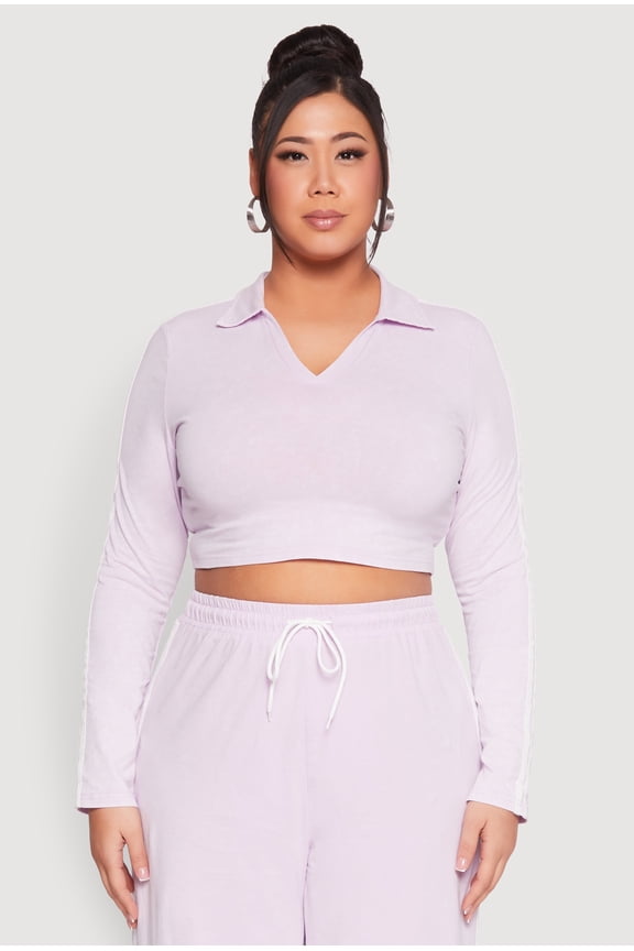 Womens Plus Size Daisy Mineral Wash Varsity Stripe Crop Top