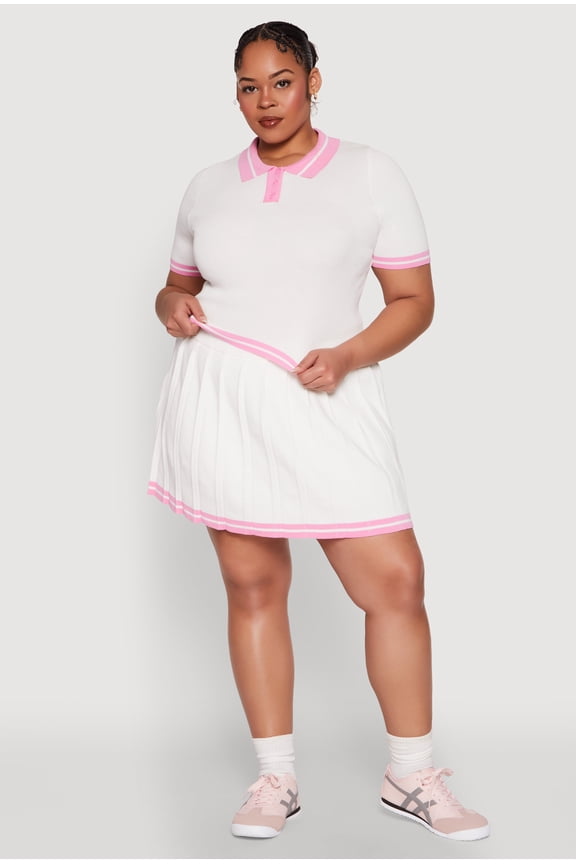 Womens Plus Size Daisy Varsity Stripe Pleated Skort