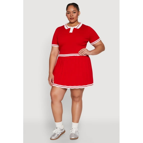 Womens Plus Size Daisy Varsity Stripe Pleated Skort