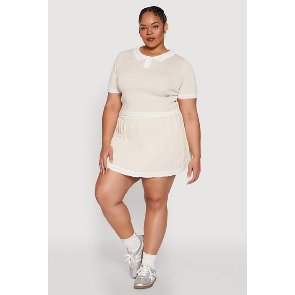 Womens Plus Size Daisy Varsity Stripe Pleated Skort