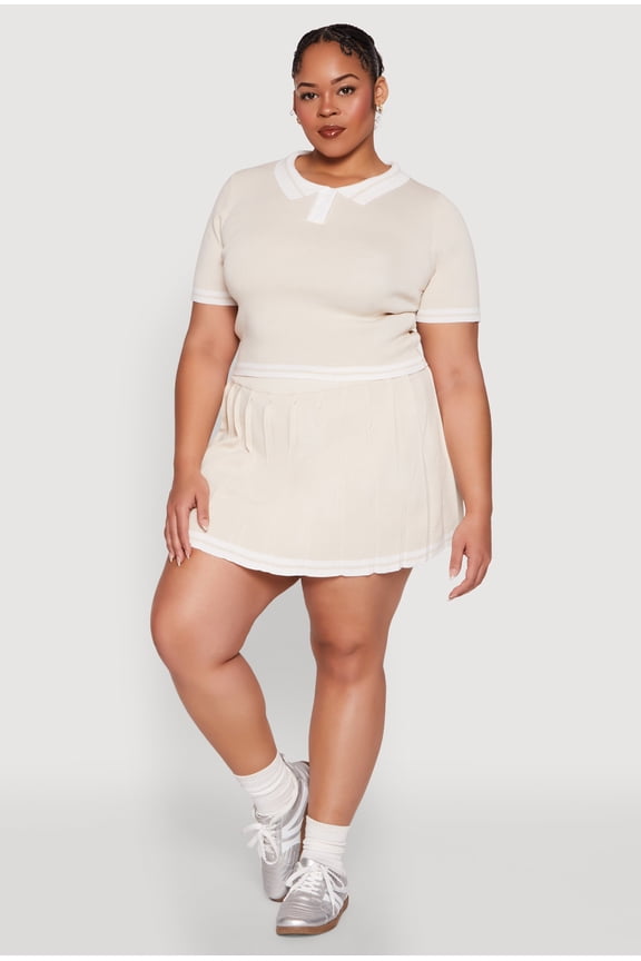 Womens Plus Size Daisy Varsity Stripe Pleated Skort