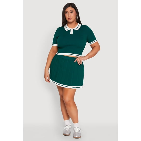 Womens Plus Size Daisy Varsity Stripe Pleated Skort