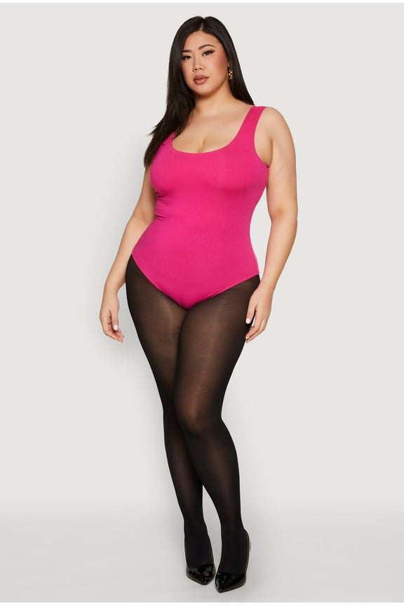 Womens Plus Size Double Layered Scoop Neck Bodysuit