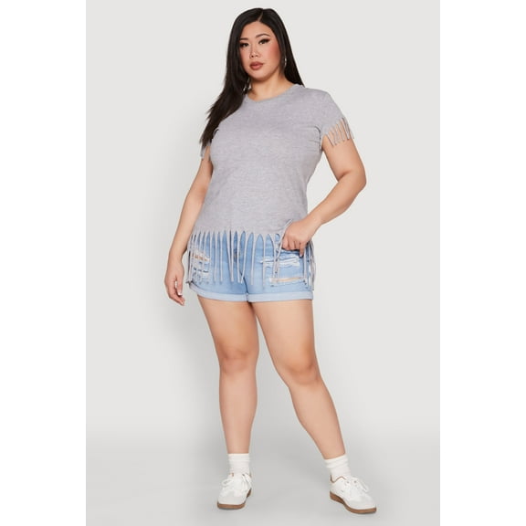 Womens Plus Size Fringe Tee