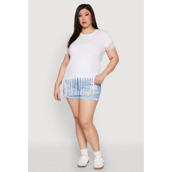 Womens Plus Size Fringe Tee