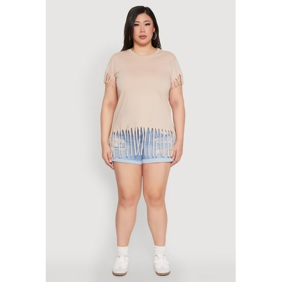 Womens Plus Size Fringe Trim Tee