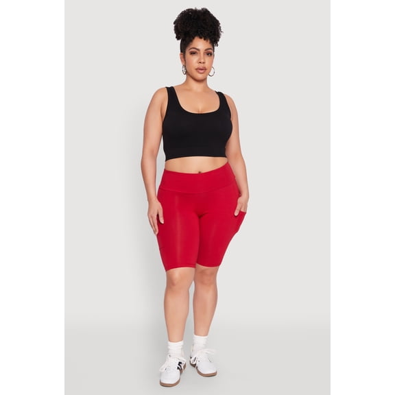 Womens Plus Size High Waist Cell Phone Pocket Biker Shorts