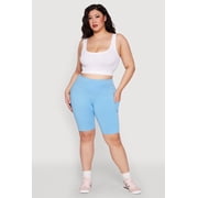 Womens Plus Size High Waist Cell Phone Pocket Biker Shorts