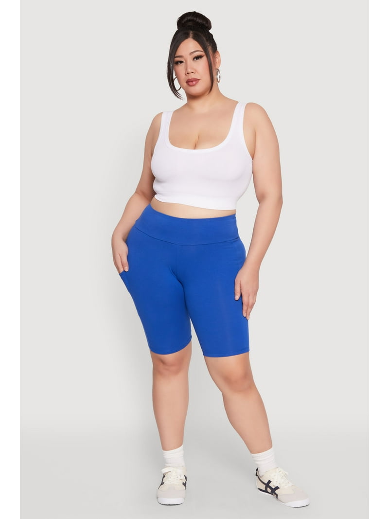 Womens Plus Size High Waist Cell Phone Pocket Biker Shorts