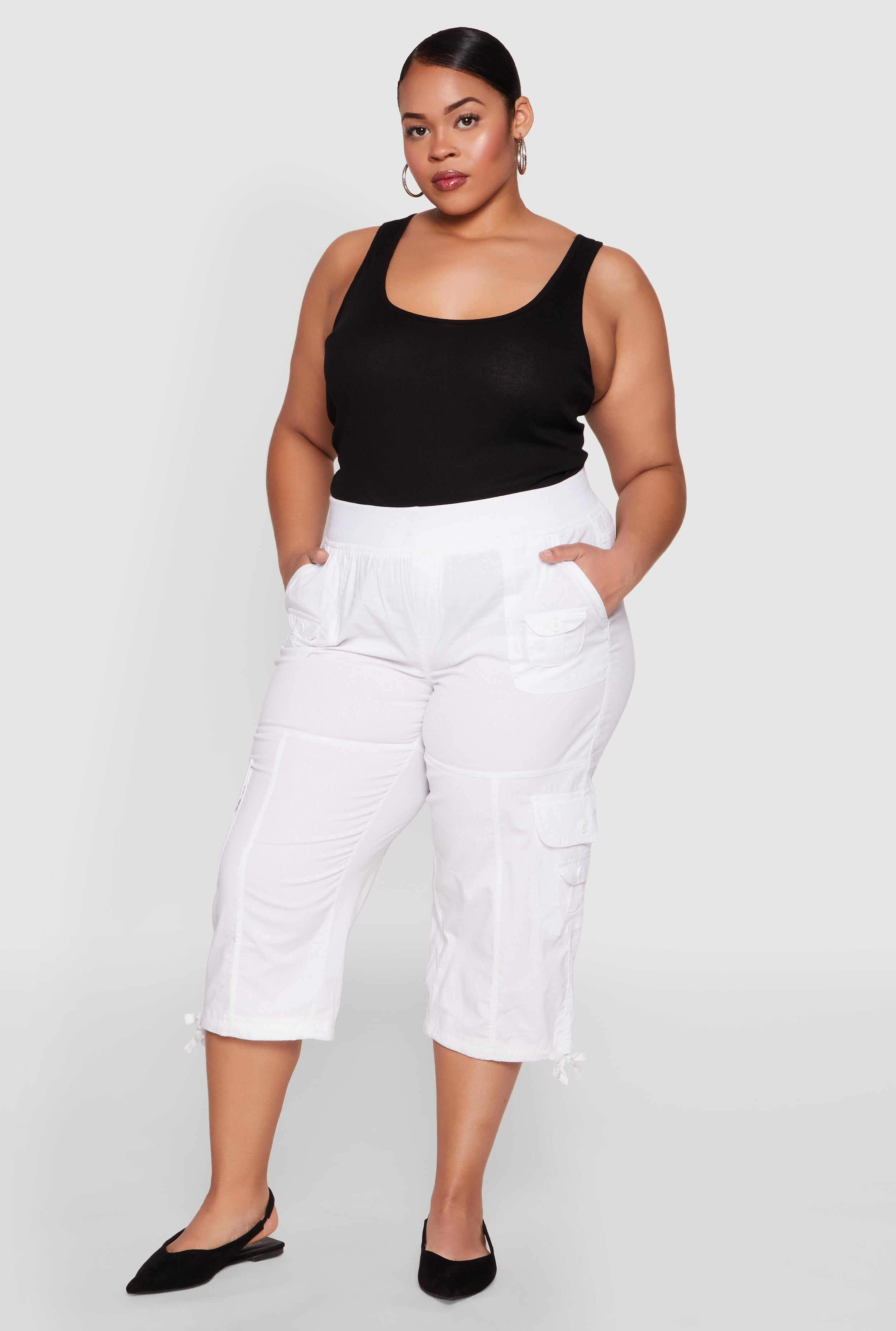 Womens Plus Size High Waisted Cargo Capri Pants