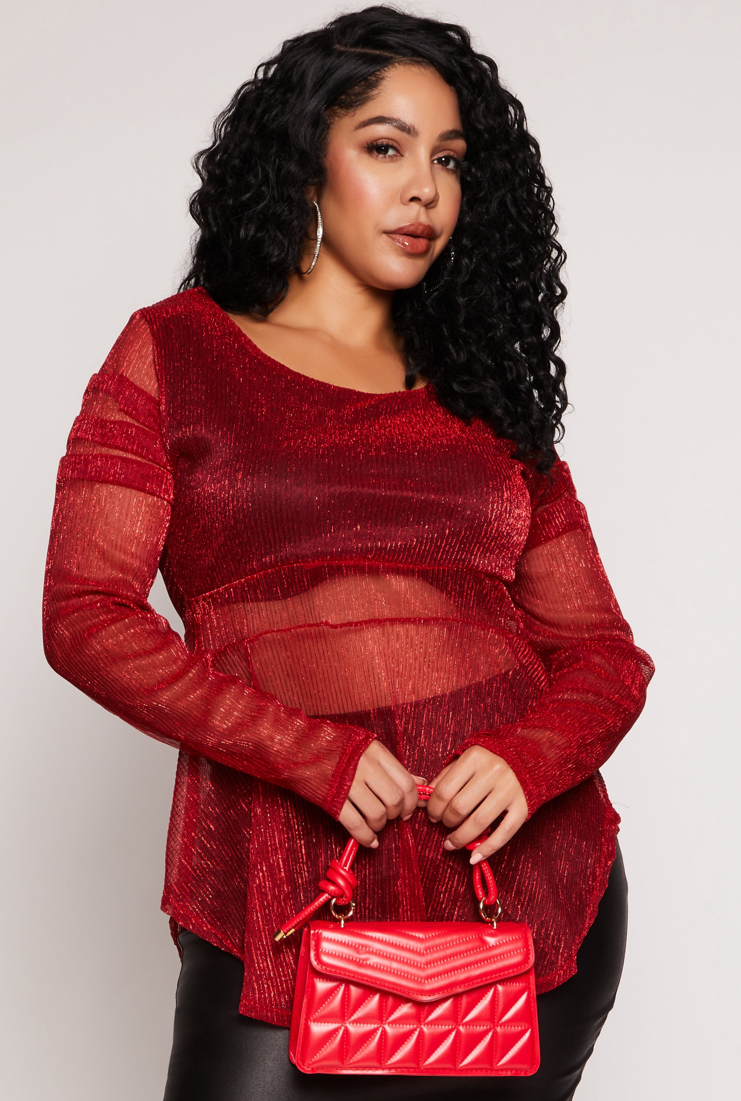 Plus Size Square Neck Long Sleeve Peplum Blouse