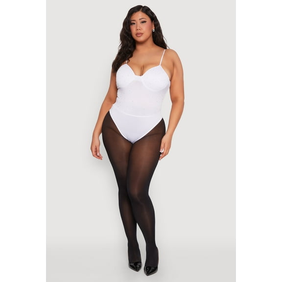 Womens Plus Size Rhinestone Bustier Bodysuit