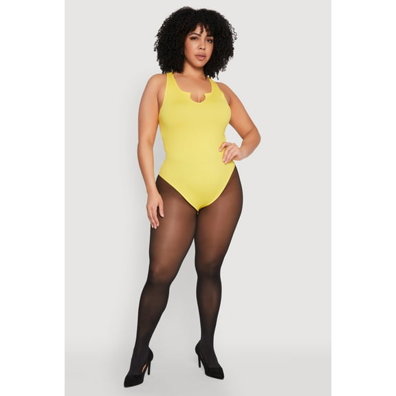 Womens Plus Size Ribbed Notch Neck Tank Bodysuit