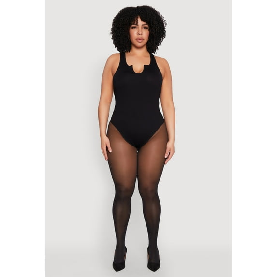 Womens Plus Size Ribbed Notch Neck Tank Bodysuit