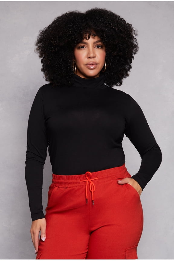 Womens Plus Size Ruched Mock Neck T Shirt