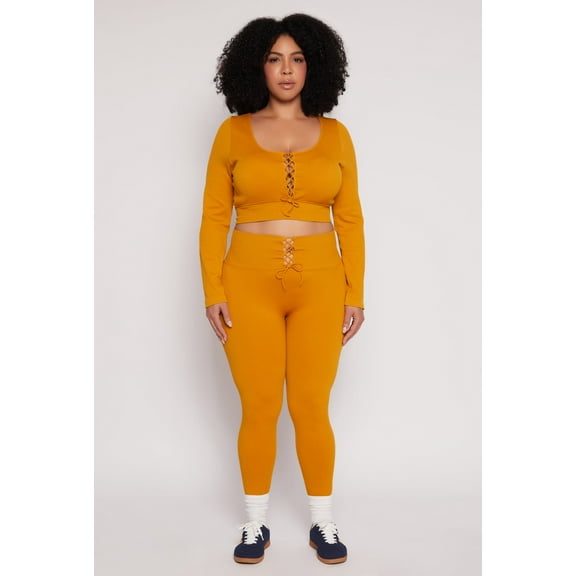 Womens Plus Size Seamless Lace Up Leggings