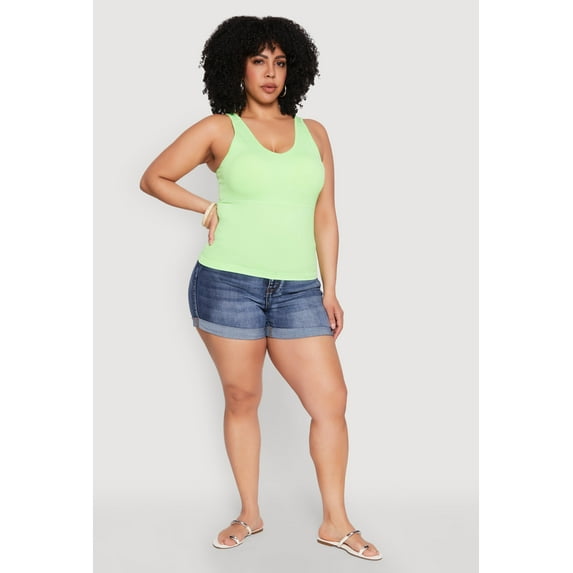 Womens Plus Size Seamless Mineral Wash Shelf Bra Tank Top