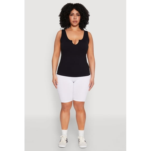 Womens Plus Size Seamless Notch Neck Tank Top