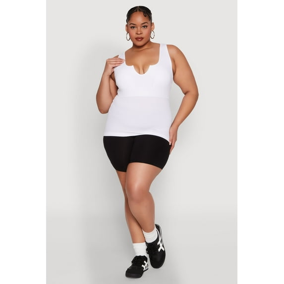 Womens Plus Size Seamless Notch Neck Tank Top